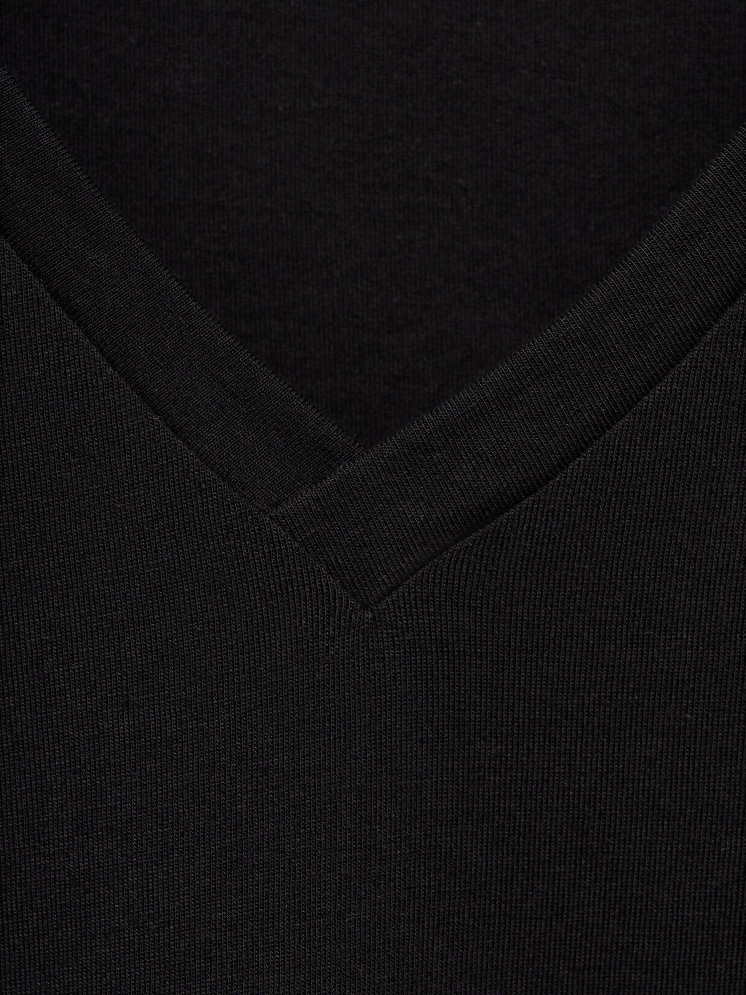 Product image 8 of 8, which shows Mango Chalspic Cotton Short Sleeve V Neck T-Shirt, Black, XS