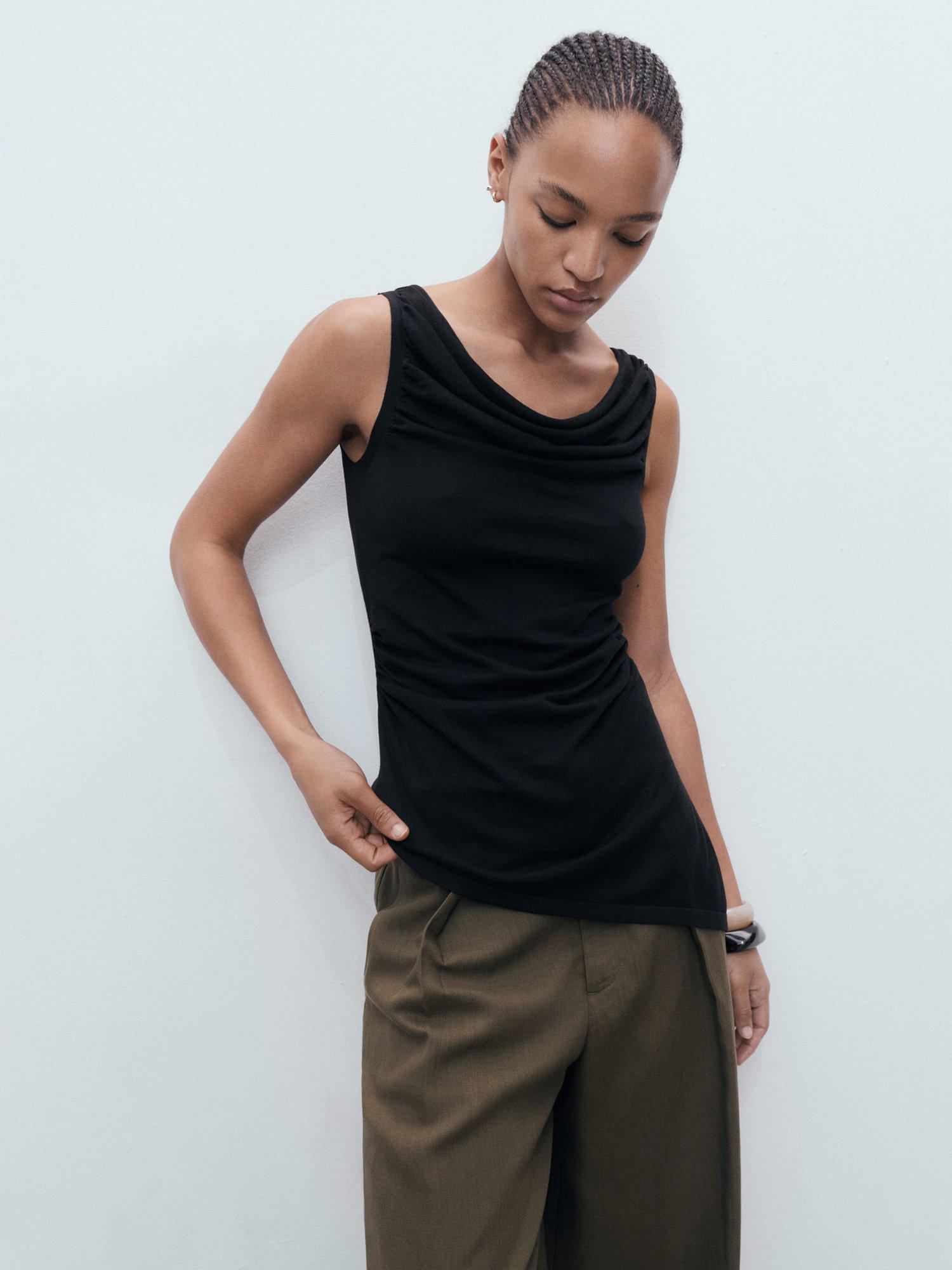 Product image 1 of 9, which shows Mango Gigi Asymmetric Sleeveless Top, Black, XXS