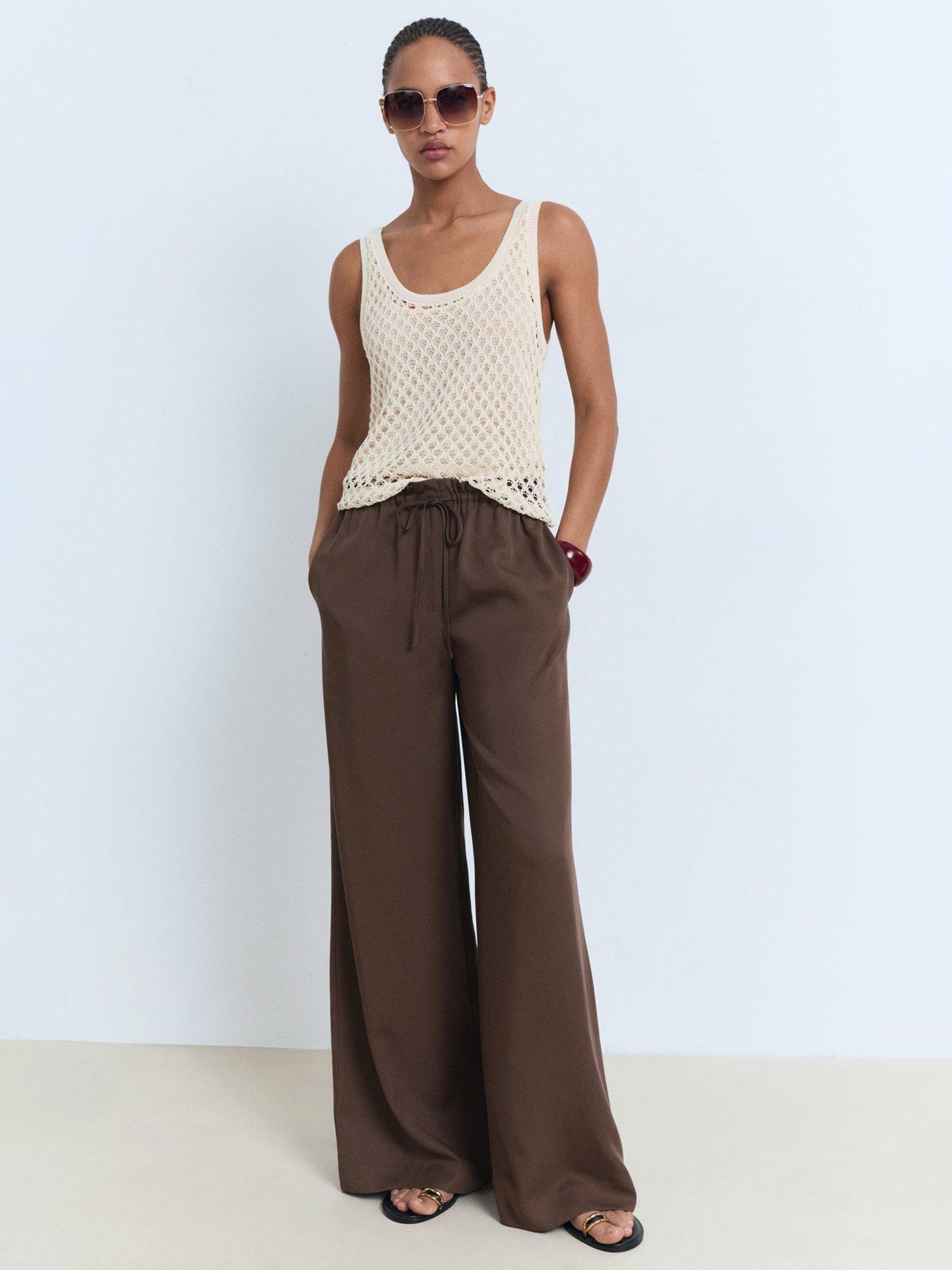 Product image 1 of 7, which shows Mango Juancho Cotton Blend Scoop Neck Cami Vest , Light Beige, L