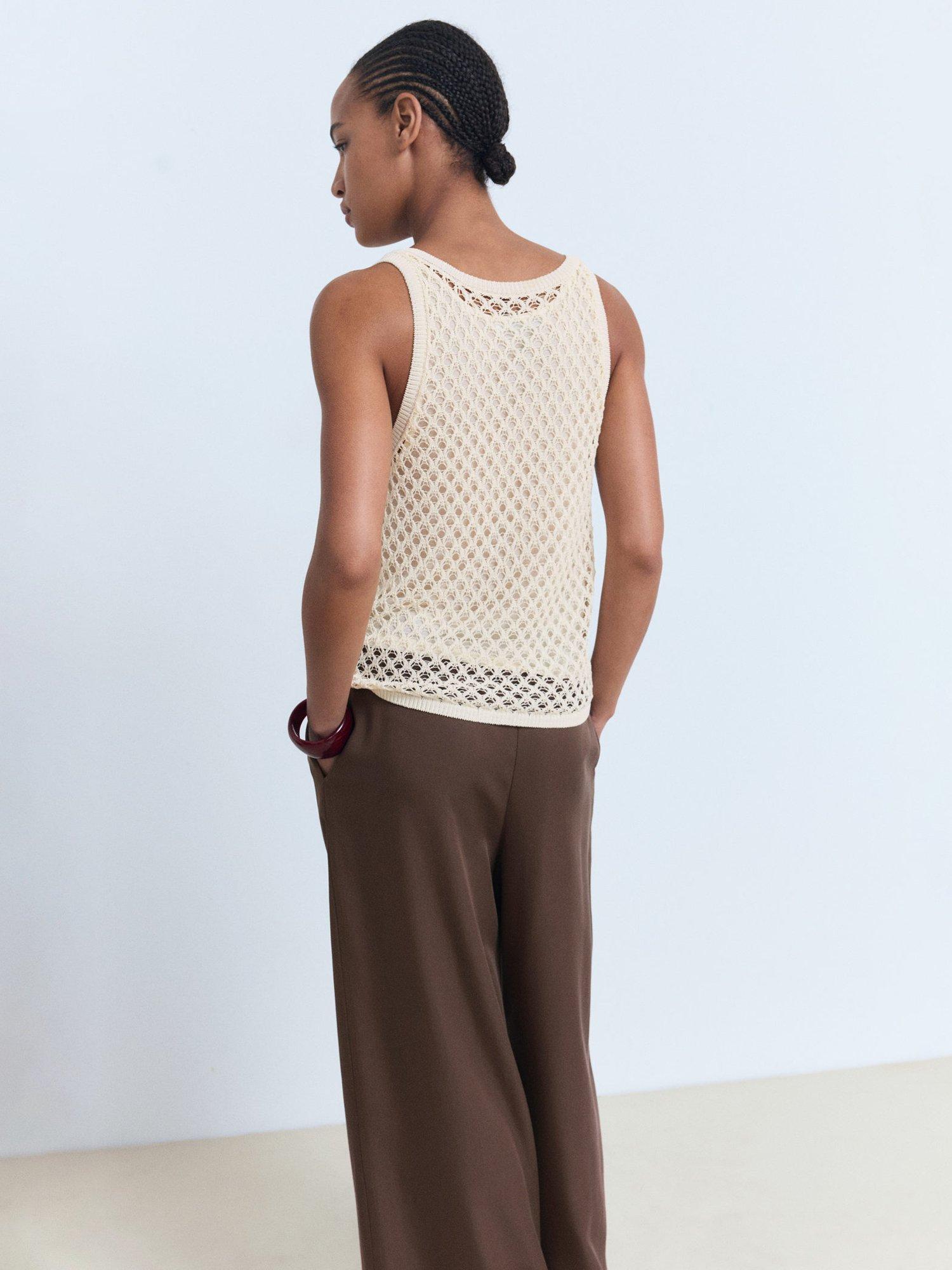Product image 4 of 7, which shows Mango Juancho Cotton Blend Scoop Neck Cami Vest , Light Beige, L