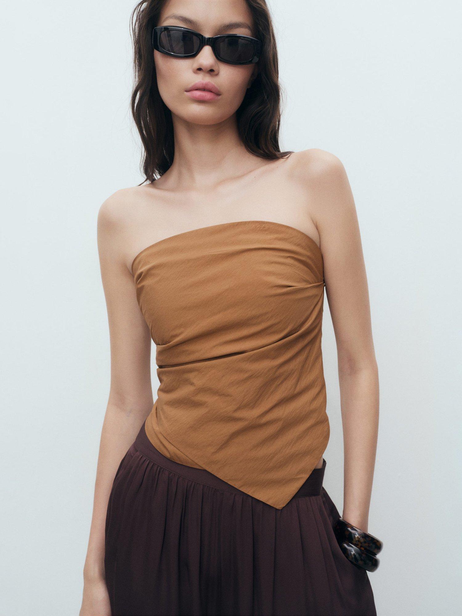 Product image 1 of 7, which shows Mango Jymmy Cotton Blend Sleeveless Bandeau Top, Brown, L