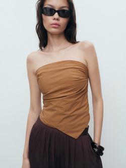 Mango Jymmy Cotton Blend Sleeveless Bandeau Top, Brown
