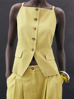 Mango Luca Stripe Square Neck Sleeveless Vest - view 2, Bright Yellow