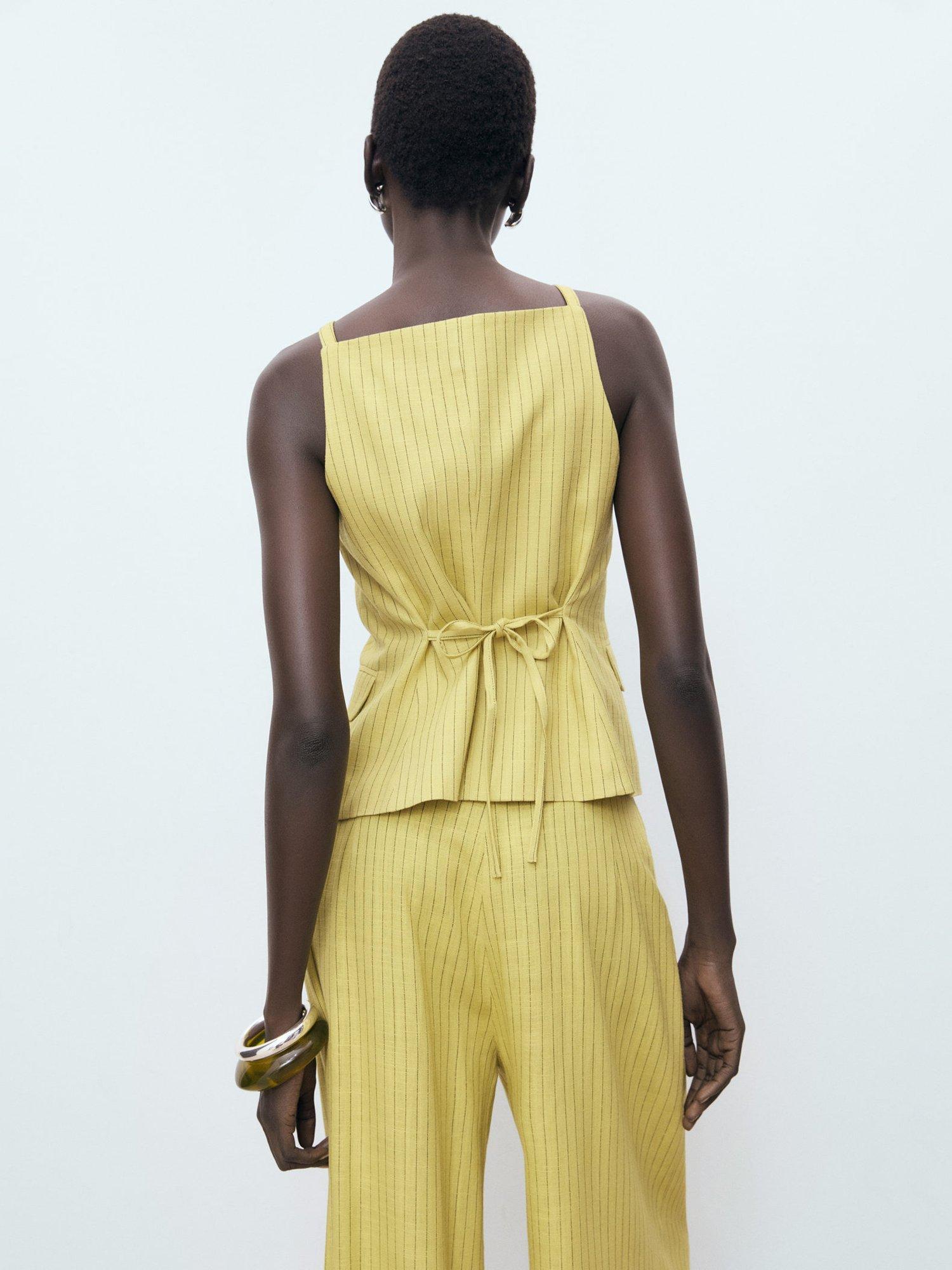Product image 4 of 8, which shows Mango Luca Stripe Square Neck Sleeveless Vest, Bright Yellow, L