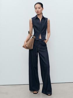 Mango Maria Cotton Blend Sleeveless Collar Blouse - view 2, Dark Blue