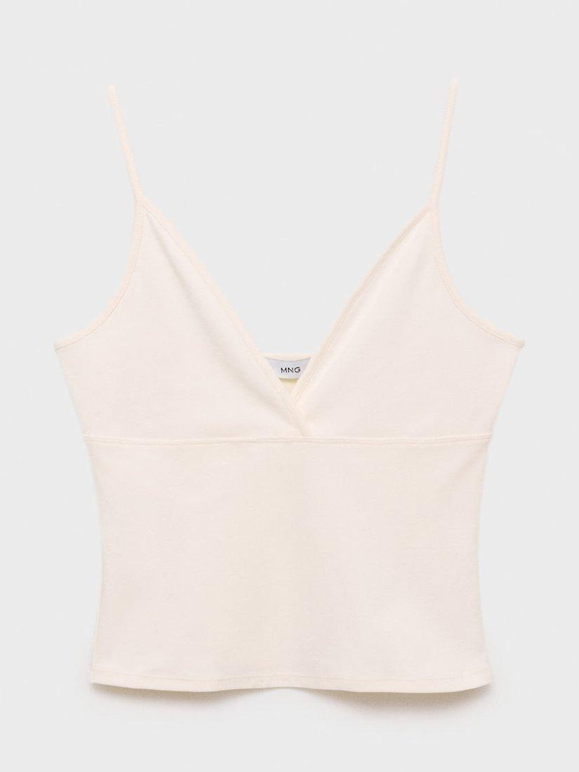 Product image 1 of 6, which shows Mango Mel Cotton Blend Spaghetti Strap V Neck Top, Light Beige, XXS