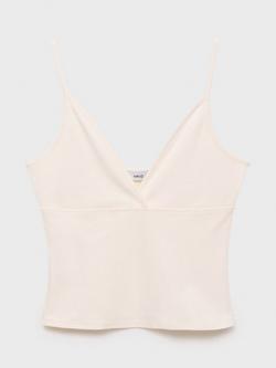 Mango Mel Cotton Blend Spaghetti Strap V Neck Top, Light Beige