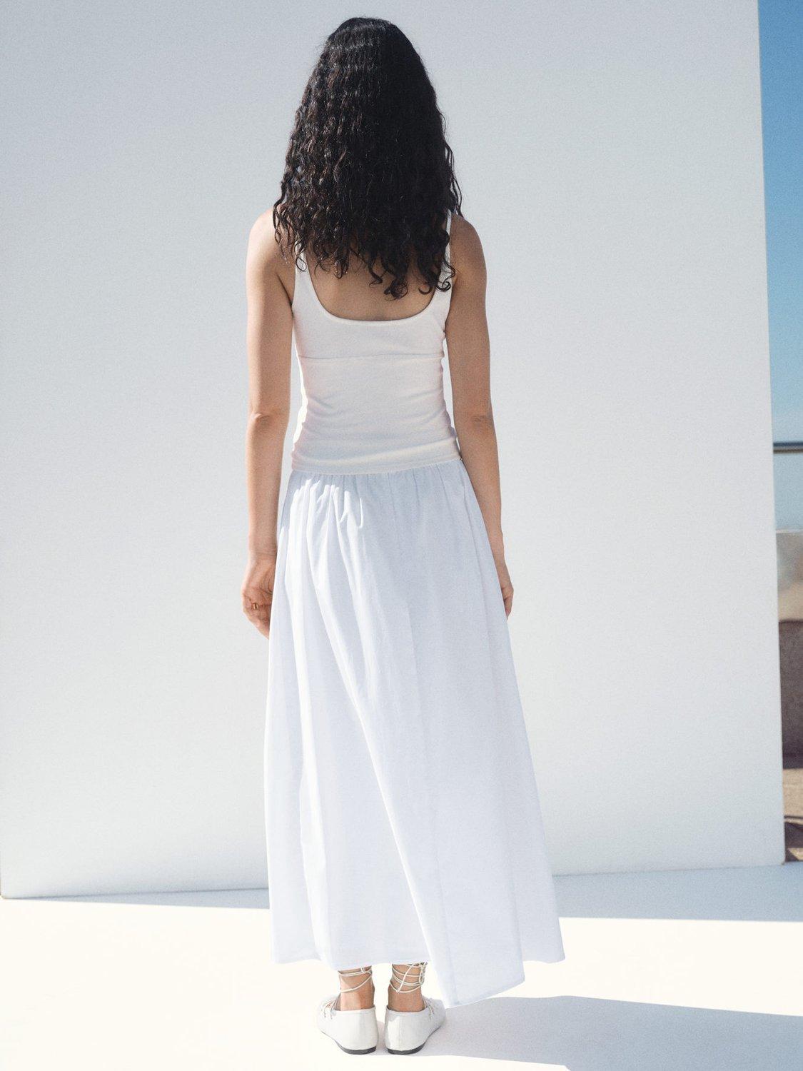 Product image 5 of 6, which shows Mango Mel Cotton Blend Spaghetti Strap V Neck Top, Light Beige, XXS