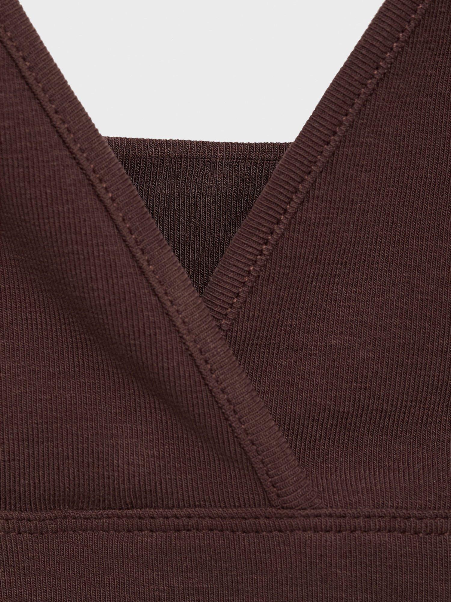 Product image 8 of 8, which shows Mango Mel Cotton Blend Spaghetti Strap V Neck Top, Dark Brown, M