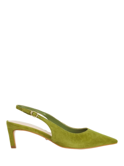 Dune London Celinna Suede Heeled Slingback Pointed Courts, Light Green