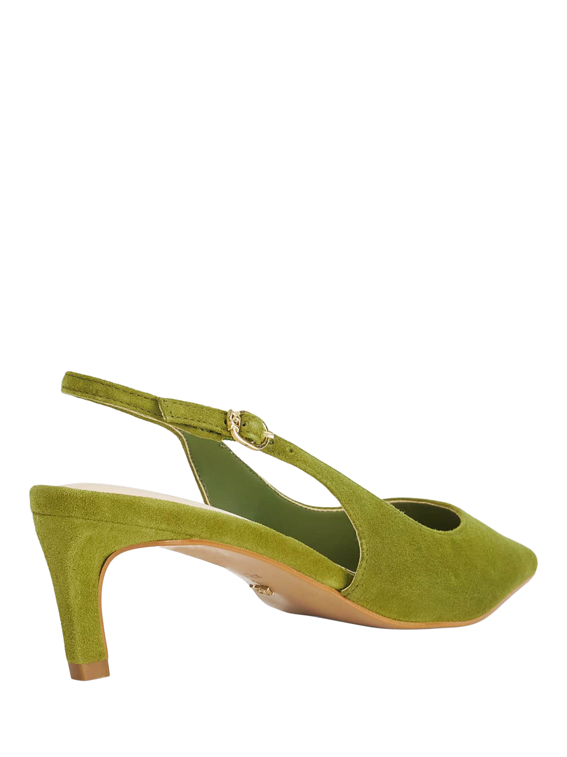 Product image 5 of 6, which shows Dune London Celinna Suede Heeled Slingback Pointed Courts, Light Green, 36