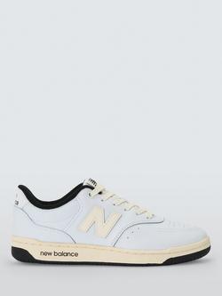 New Balance 80 Suede Blend Lace Up Trainers, White/Black, White/Black