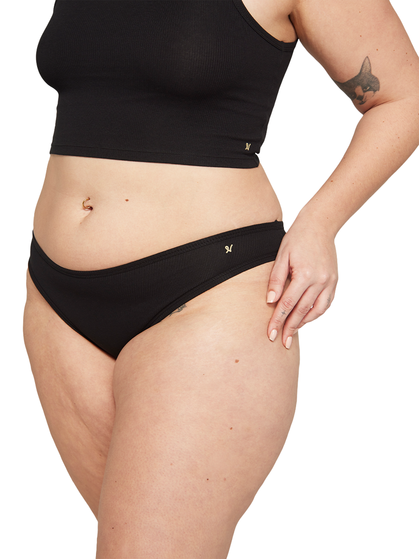 Product image 2 of 4, which shows Nudea Organic Cotton Mini Knickers, Pack of 2, Black, XS