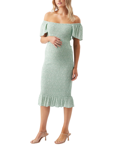 Ripe Selma Shirred Maternity Midi Bodycon Dress - view 2, Pistachio