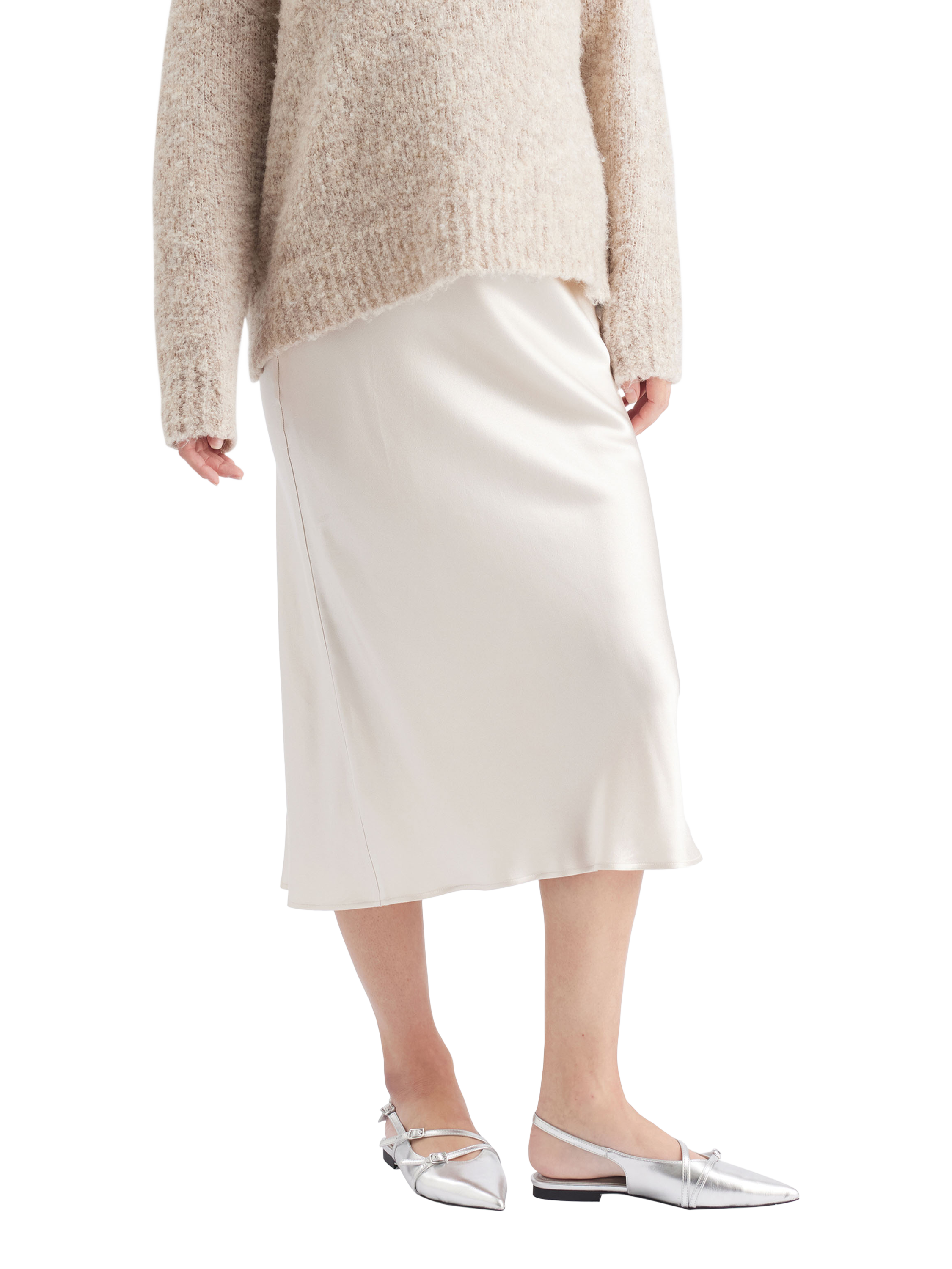 Product image 3 of 4, which shows Ripe Crystal Bias Cut Satin Maternity Skirt, Oyster, XS
