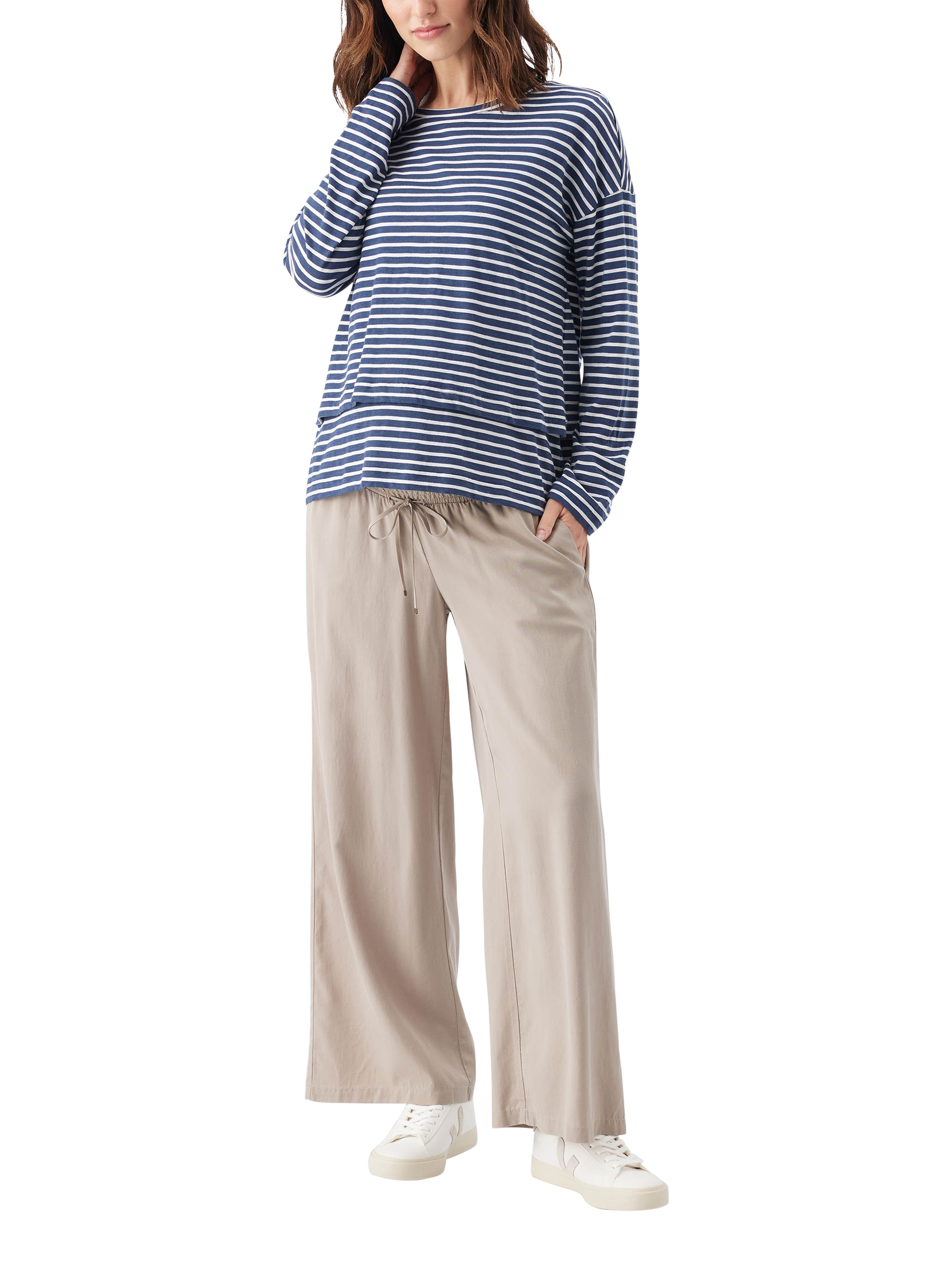 Product image 1 of 7, which shows Ripe Claudette Stripe Nursing Top, Ink/White, XS