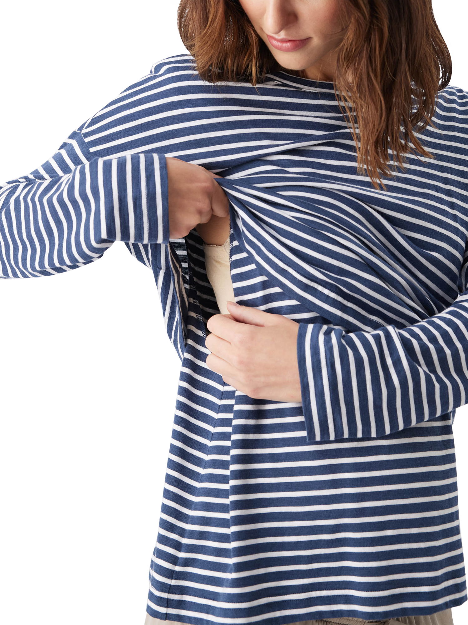 Product image 6 of 7, which shows Ripe Claudette Stripe Nursing Top, Ink/White, XS
