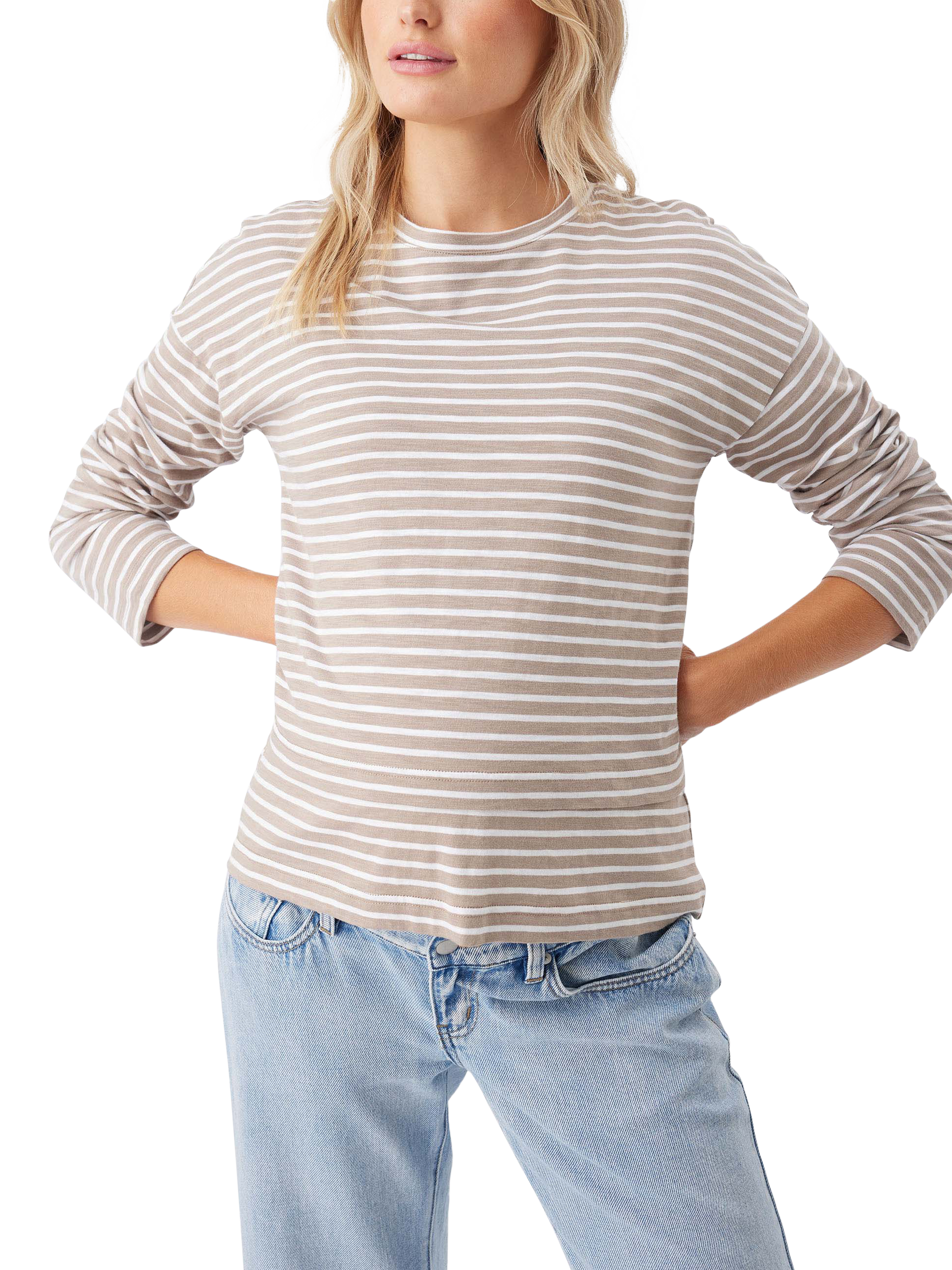 Product image 5 of 6, which shows Ripe Claudette Stripe Nursing Top, Taupe/White, XS