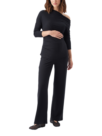 Ripe Off-Shoulder Rib Maternity Top, Black - view 2, Black