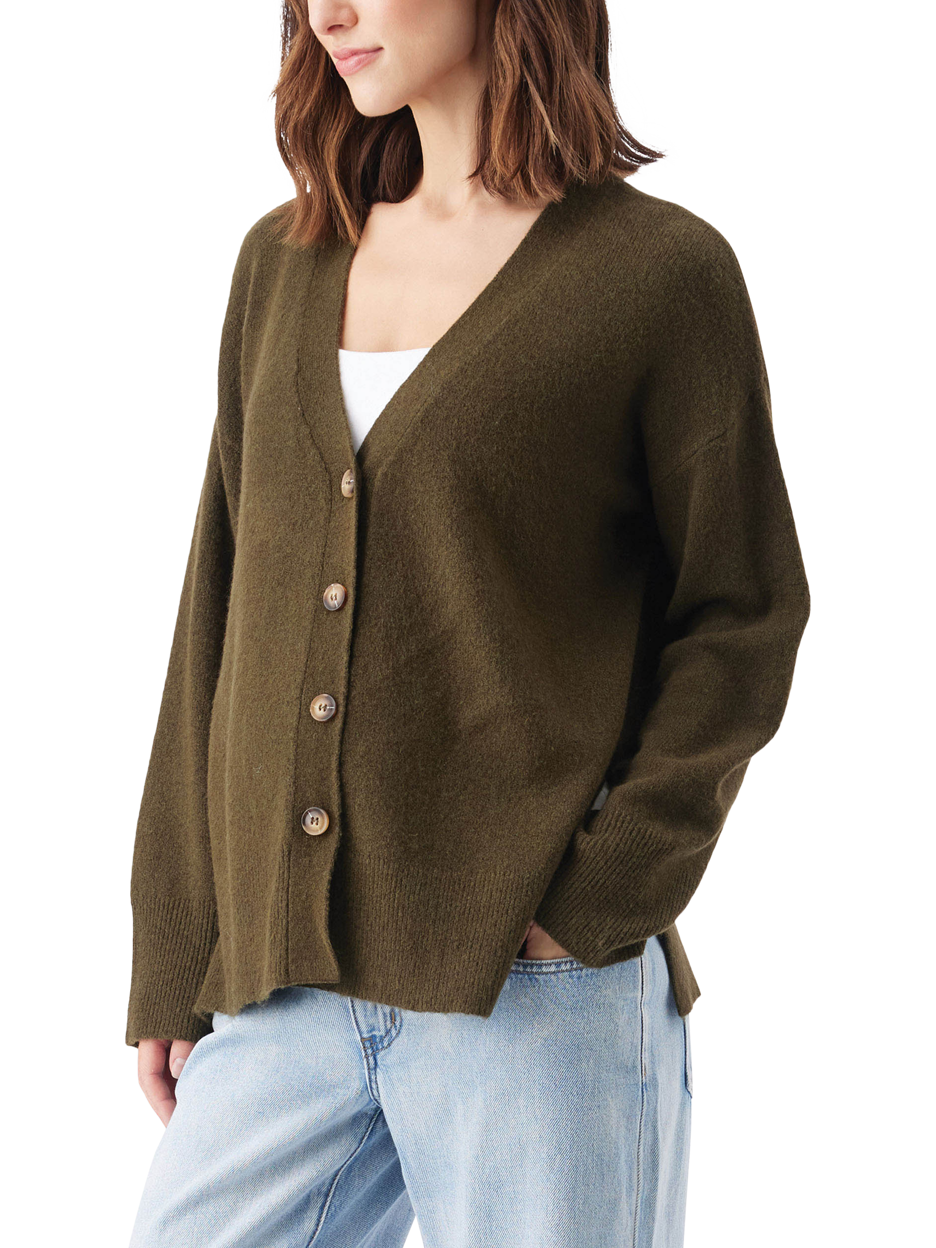 Product image 3 of 5, which shows Ripe Tully Knitted V-Neck Cardigan, Khaki, XS