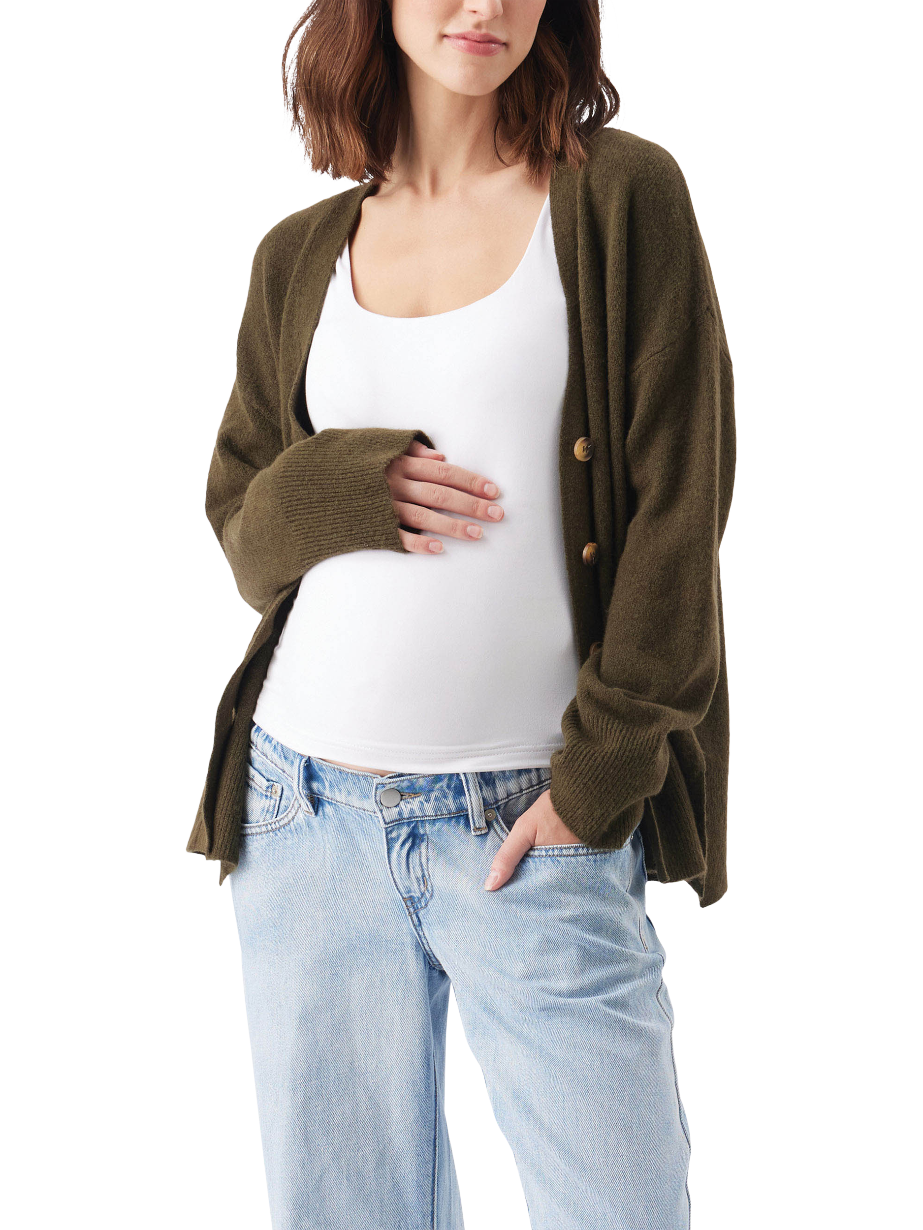 Product image 5 of 5, which shows Ripe Tully Knitted V-Neck Cardigan, Khaki, XS