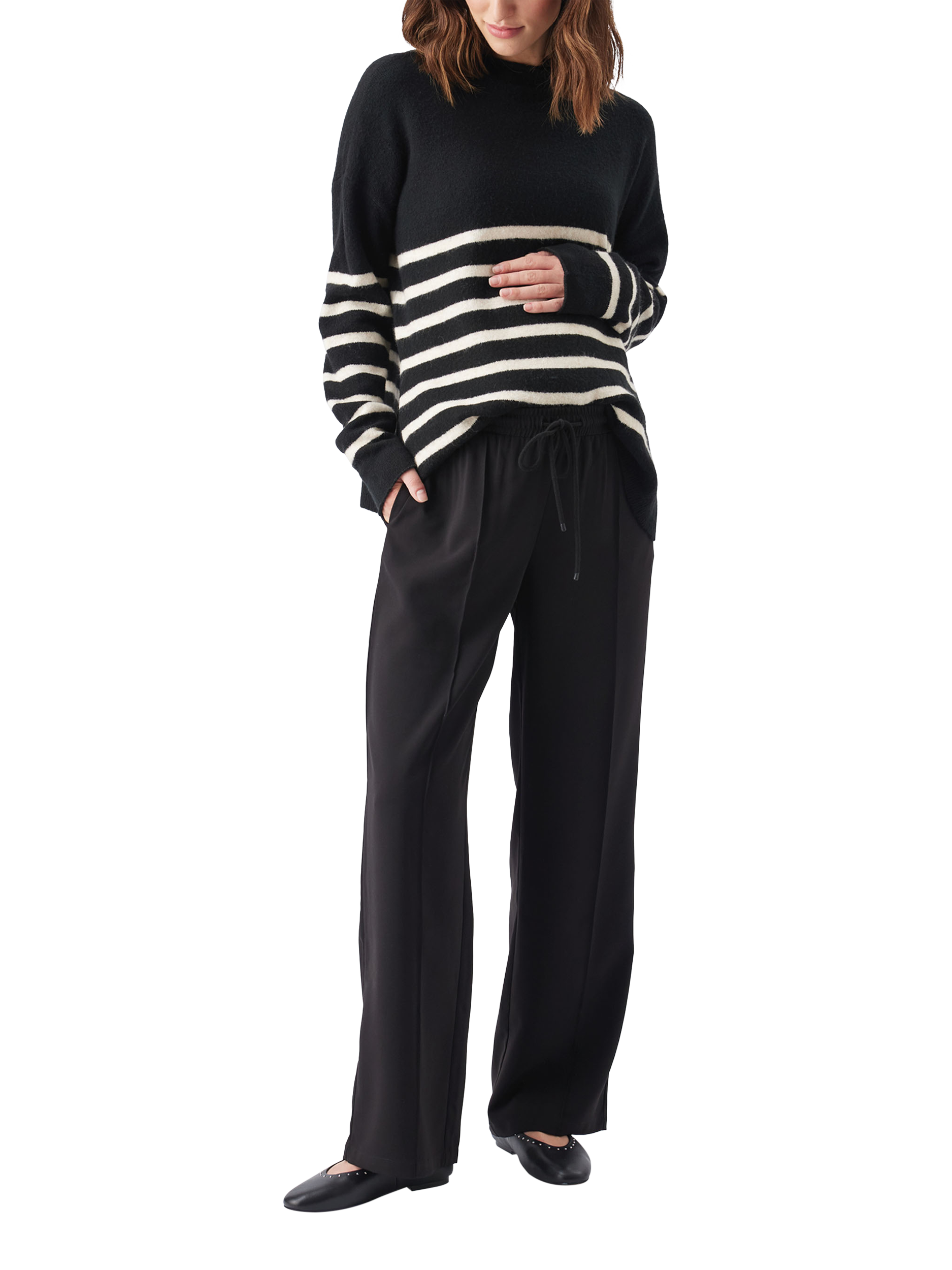 Product image 1 of 5, which shows Ripe Alexa Pull-On Wide Leg Trousers, Black, XS