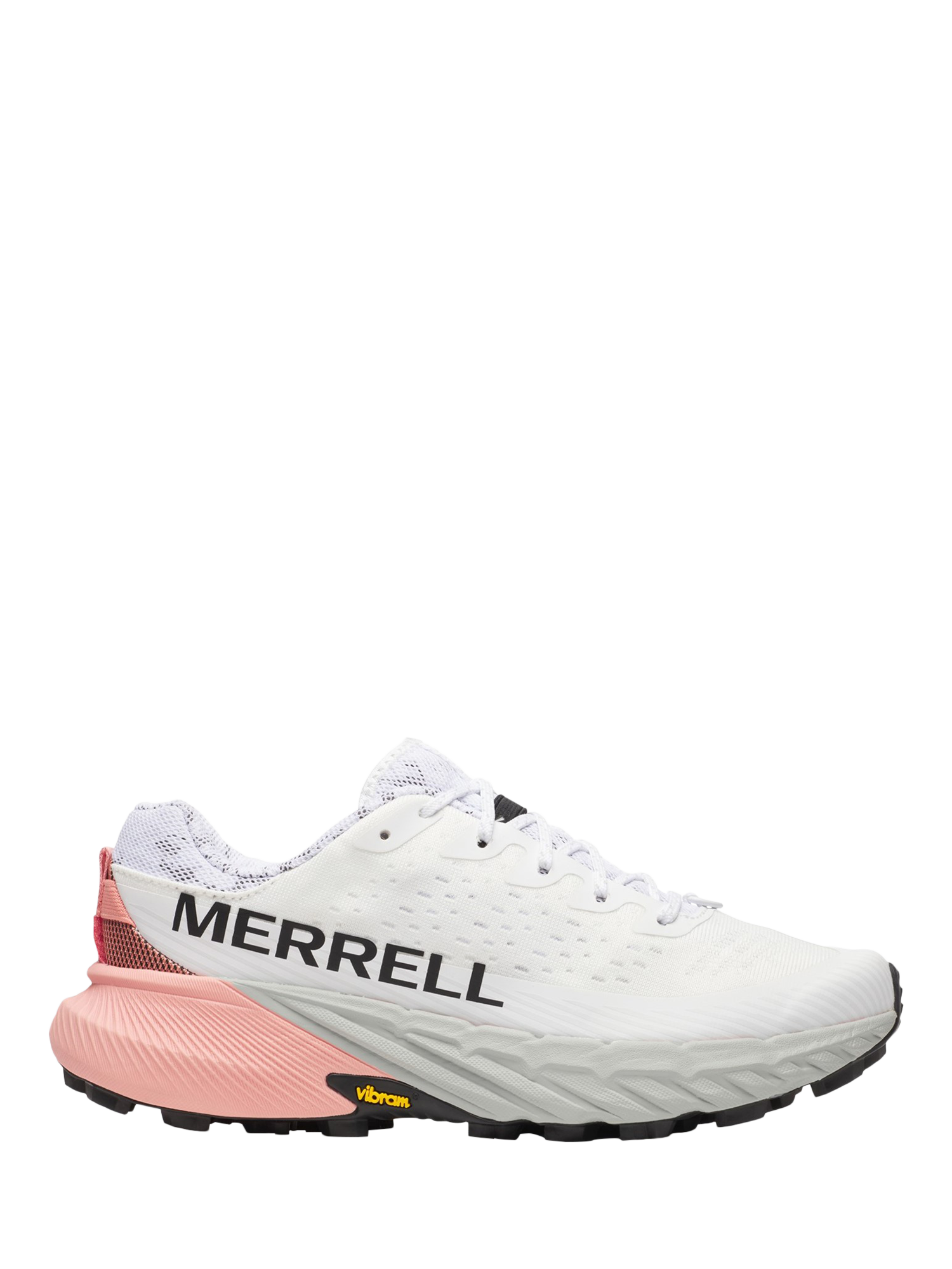 Product image 1 of 5, which shows Merrell Agility Peak 5 Lace Up Trainers, White/Soft Coral, 4