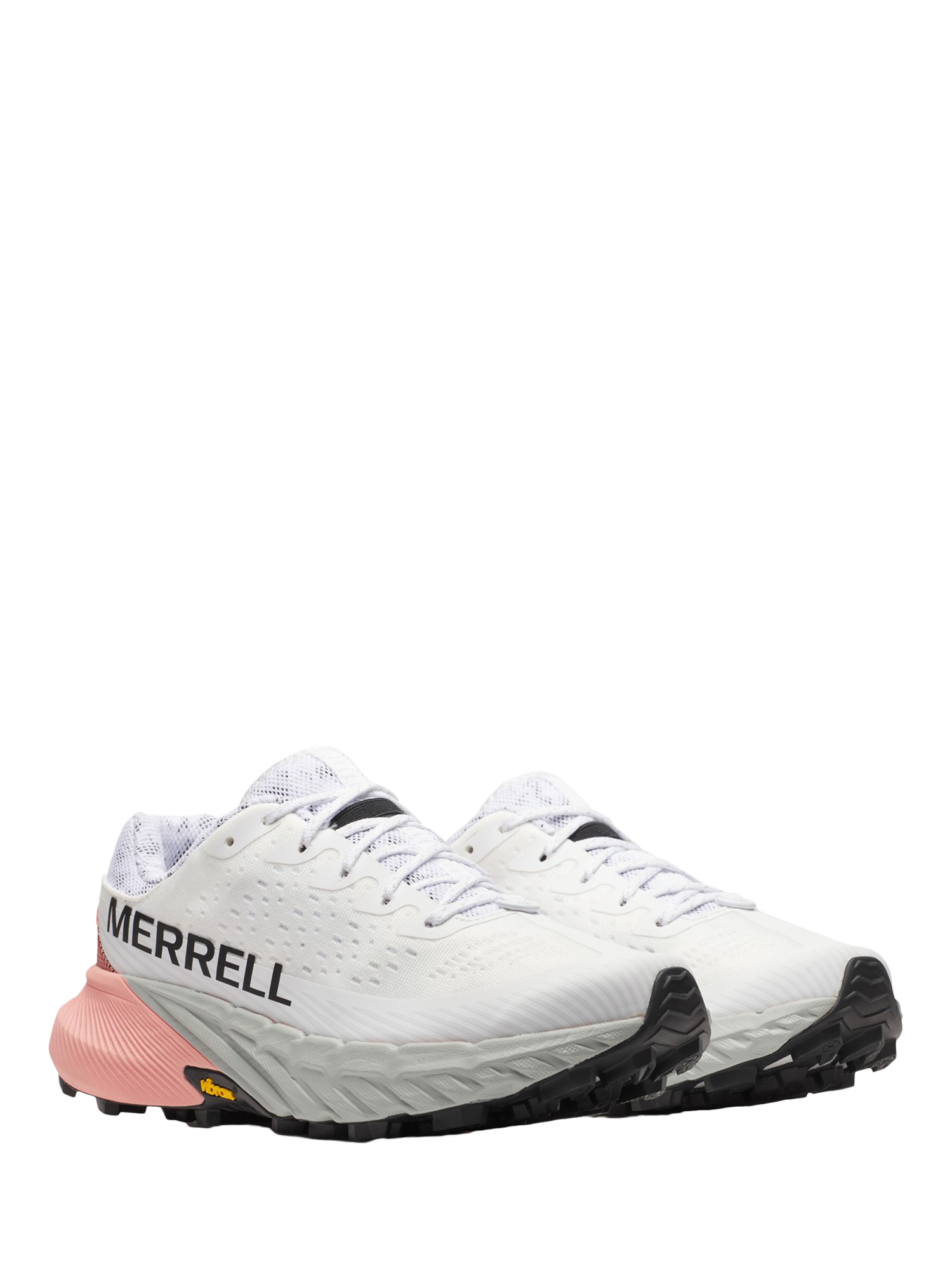 Product image 2 of 5, which shows Merrell Agility Peak 5 Lace Up Trainers, White/Soft Coral, 4