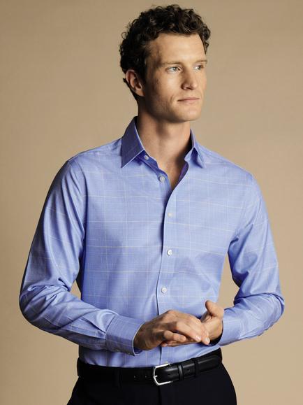 Charles Tyrwhitt Cotton Check Long Sleeve Collar Shirt, Blue Check
