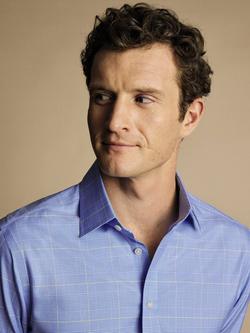 Charles Tyrwhitt Cotton Check Long Sleeve Collar Shirt - view 2, Blue Check