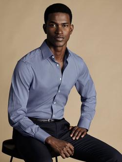 Charles Tyrwhitt Cotton Check Long Sleeve Collar Shirt, Royal Blue