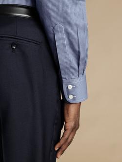 Charles Tyrwhitt Cotton Check Long Sleeve Collar Shirt - view 2, Royal Blue