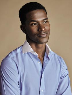 Charles Tyrwhitt Winchester Cotton Stripe Long Sleeve Collar Shirt - view 2, White/ Blue