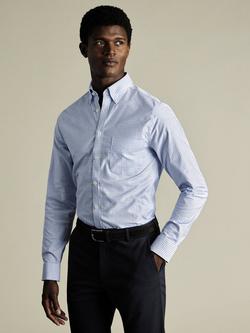 Charles Tyrwhitt Cotton Blend Check Long Sleeve Collar Shirt, Mid Blue Cfw