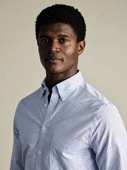 Charles Tyrwhitt Cotton Blend Check Long Sleeve Collar Shirt - view 2, Mid Blue Cfw