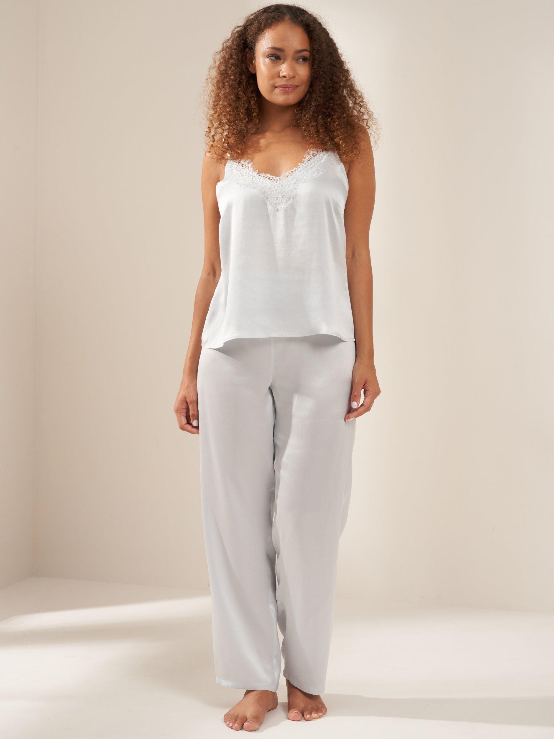 Product image 1 of 4, which shows Truly Pure Silk Cami Long Pyjama Set, Dusty Blue, S
