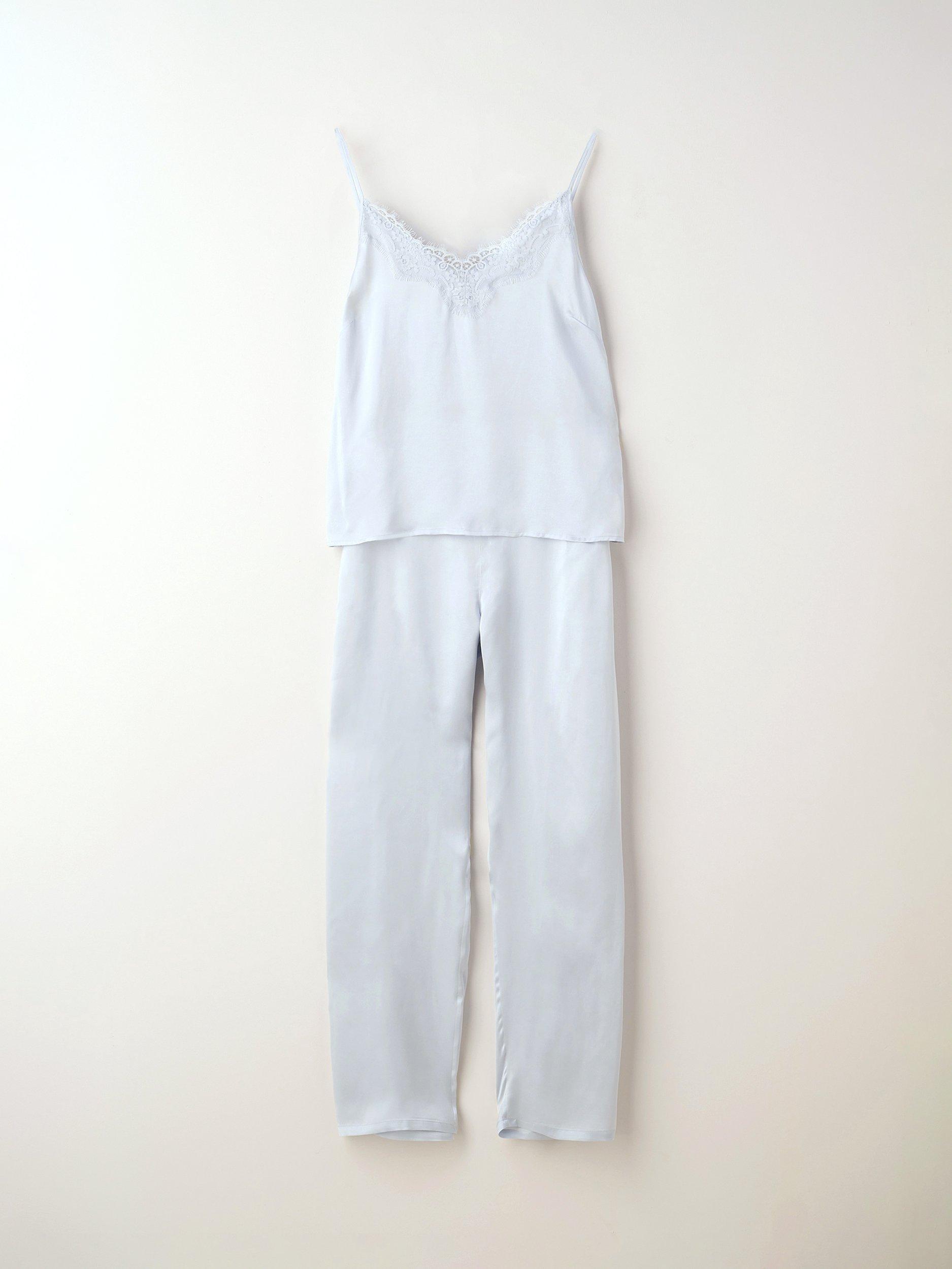 Product image 4 of 4, which shows Truly Pure Silk Cami Long Pyjama Set, Dusty Blue, S