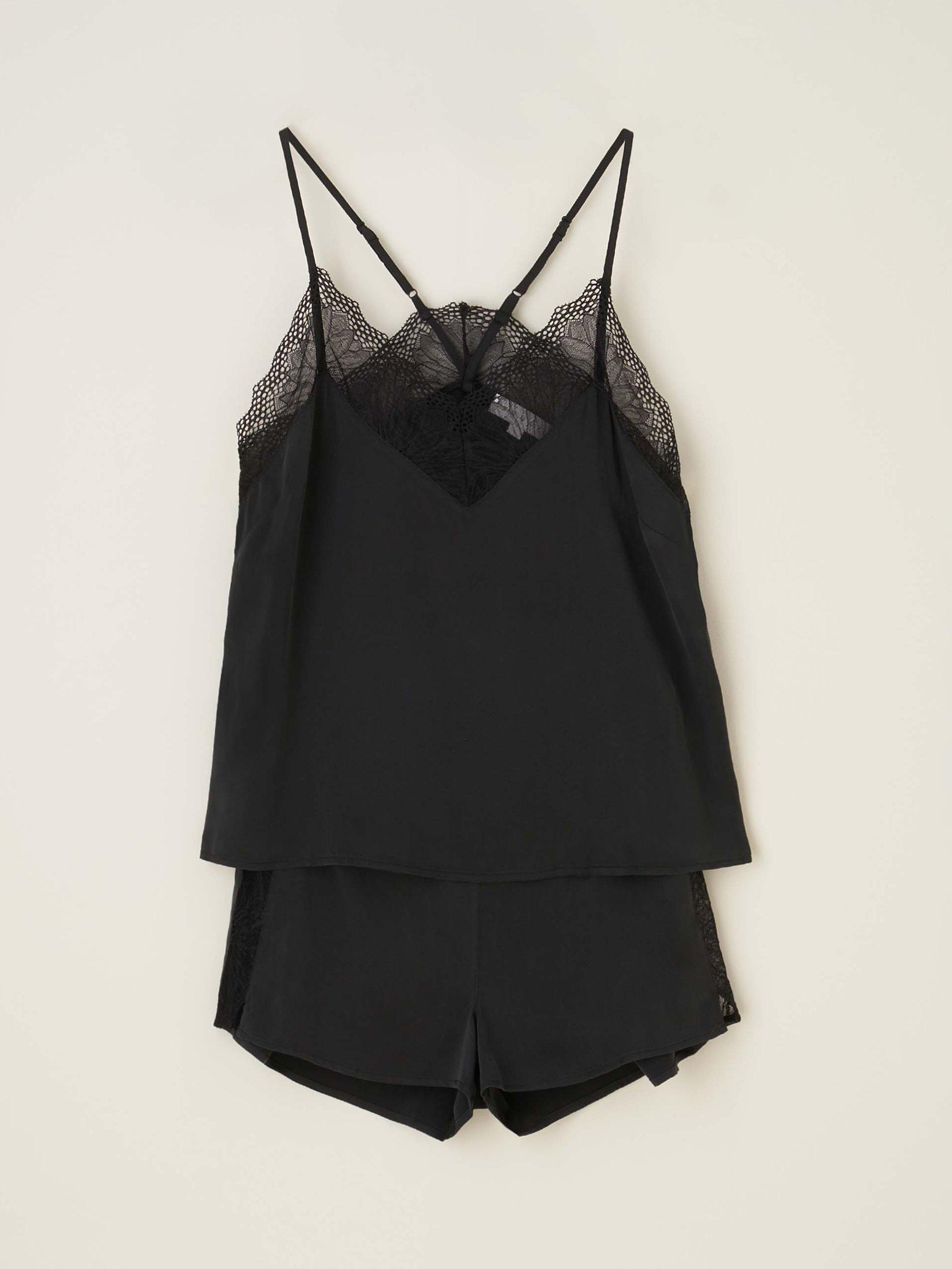 Product image 6 of 6, which shows Truly Pure Silk Cami Shorty Pyjama Set, Black, S