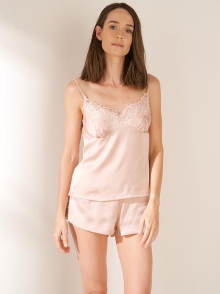 Truly Silk Camisole Short Pyjama Set, Ivory, Blush