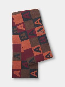 Aubin Pure Wool Monogram Check Scarf, Orange/Multi, Orange/Multi