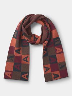 Aubin Pure Wool Monogram Check Scarf, Orange/Multi - view 2, Orange/Multi