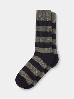 Aubin Dale Twist Stripe Cotton Blend Socks, Khaki/Multi