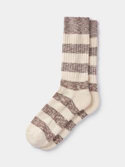Aubin Dale Twist Stripe Cotton Blend Socks, Brown/Multi