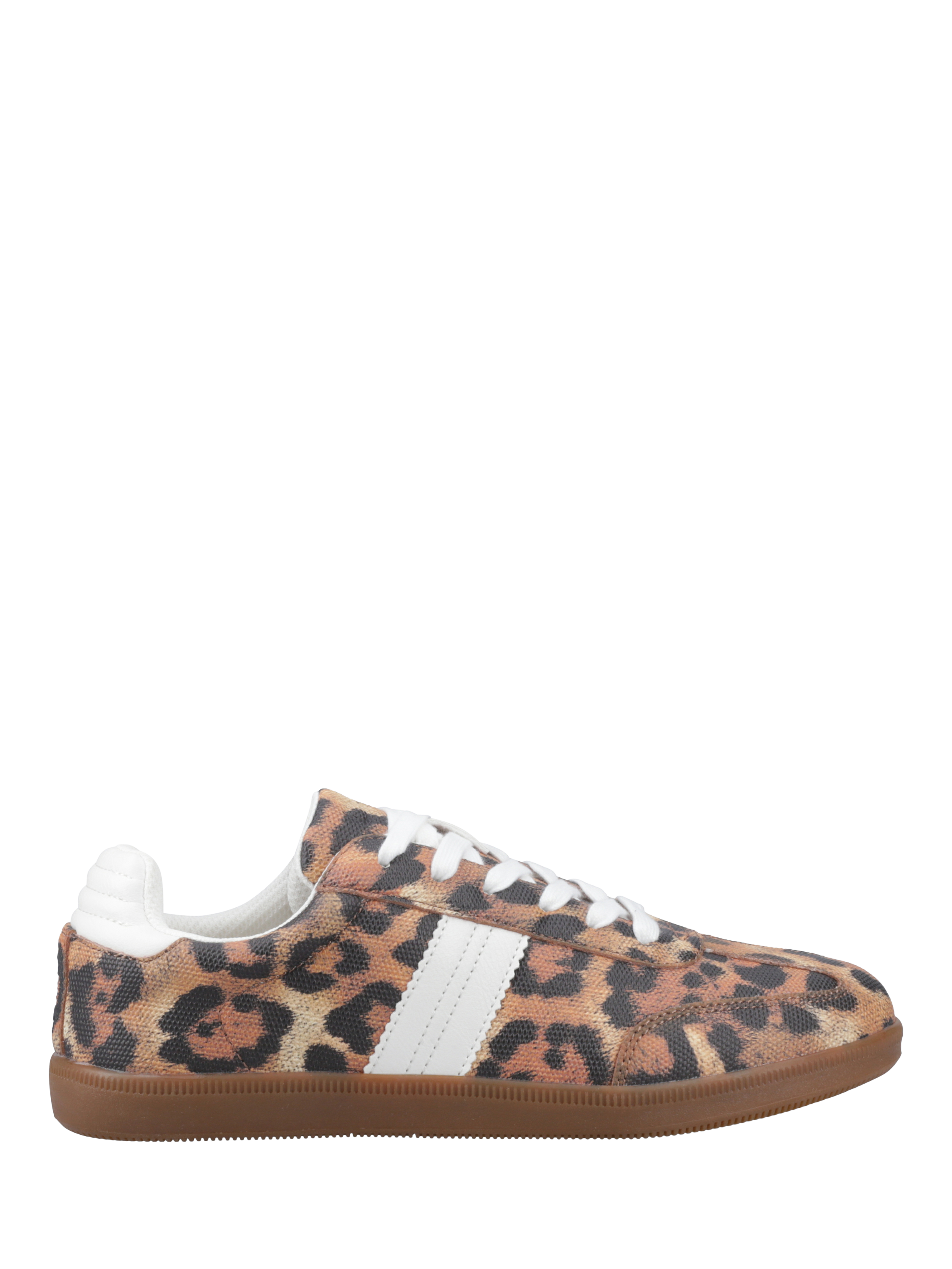 Product image 1 of 5, which shows ONLY Amber Leopard Print Lace Up Trainers, Sand/Multi, 3
