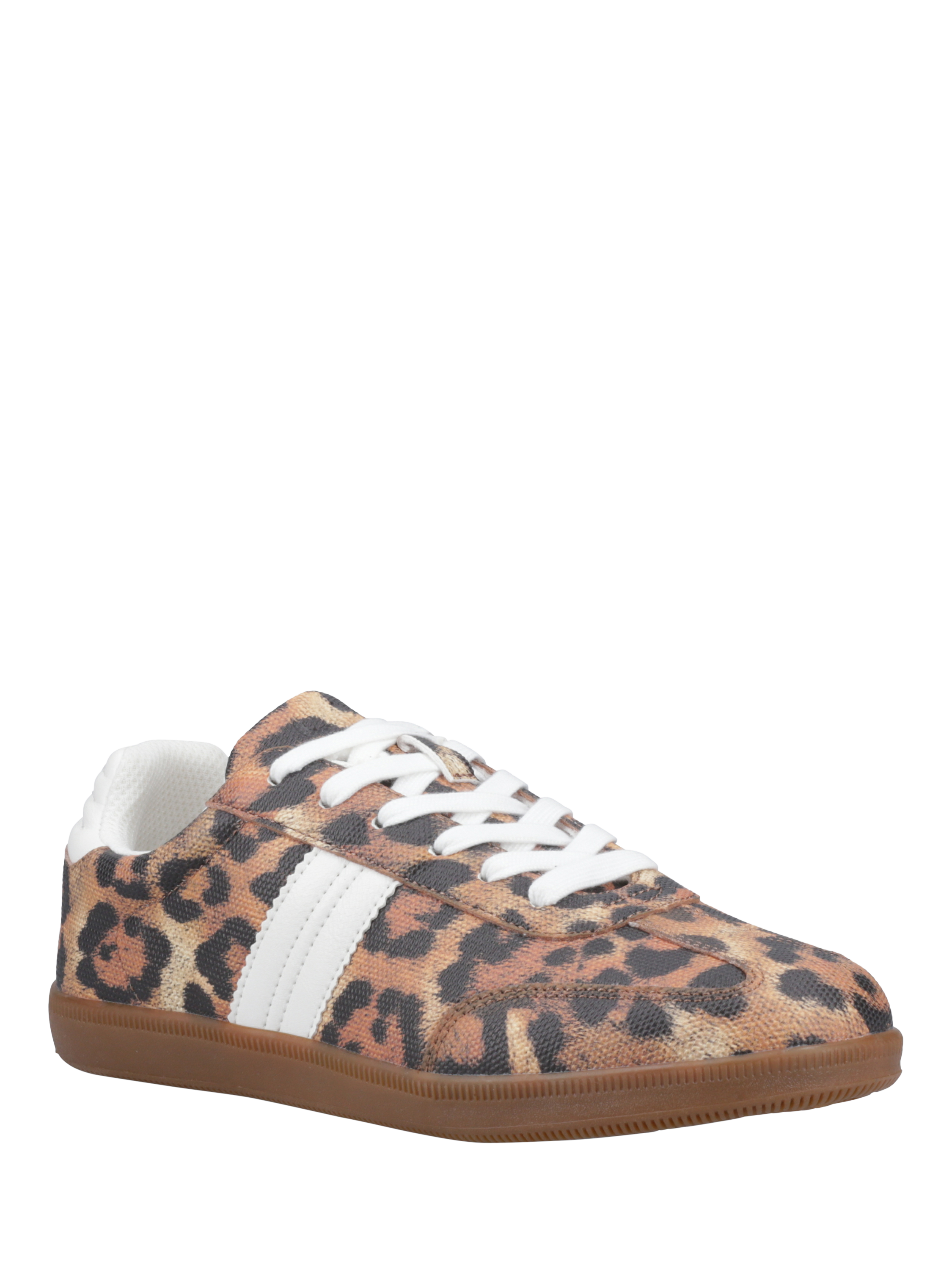 Product image 2 of 5, which shows ONLY Amber Leopard Print Lace Up Trainers, Sand/Multi, 3