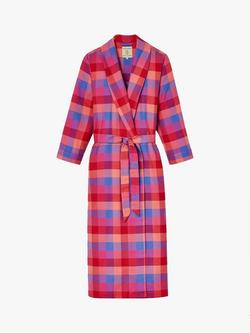 British Boxers Check Brushed Cotton Dressing Gown - view 2, Coral