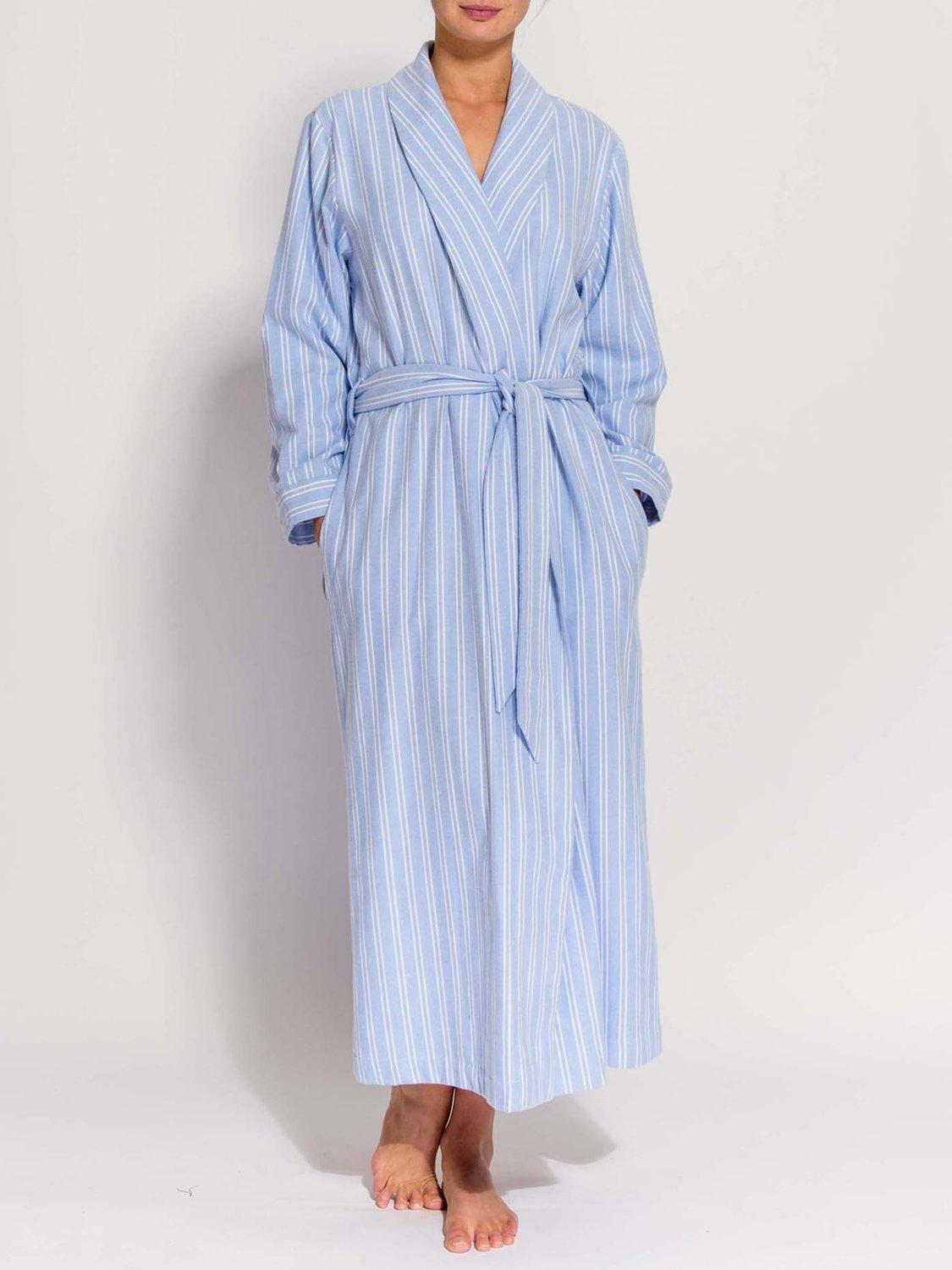 Product image 3 of 7, which shows British Boxers Westwood Stripe Brushed Cotton Dressing Gown, Blue, XS