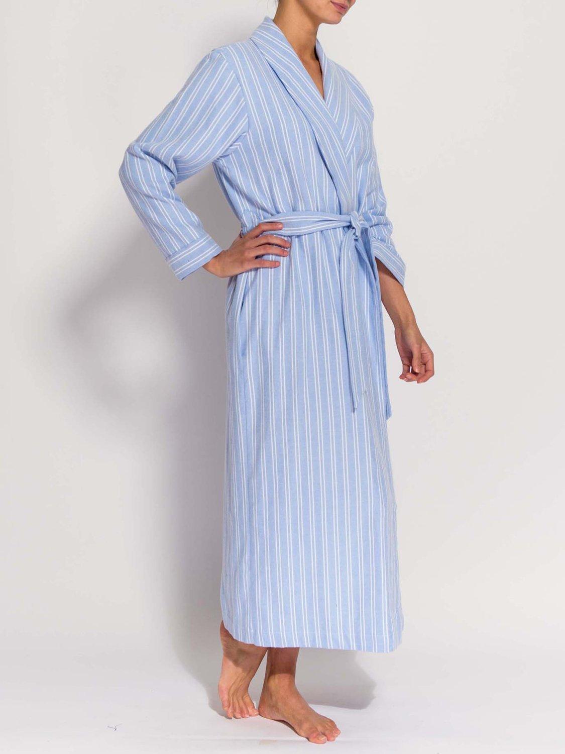 Product image 4 of 7, which shows British Boxers Westwood Stripe Brushed Cotton Dressing Gown, Blue, XS