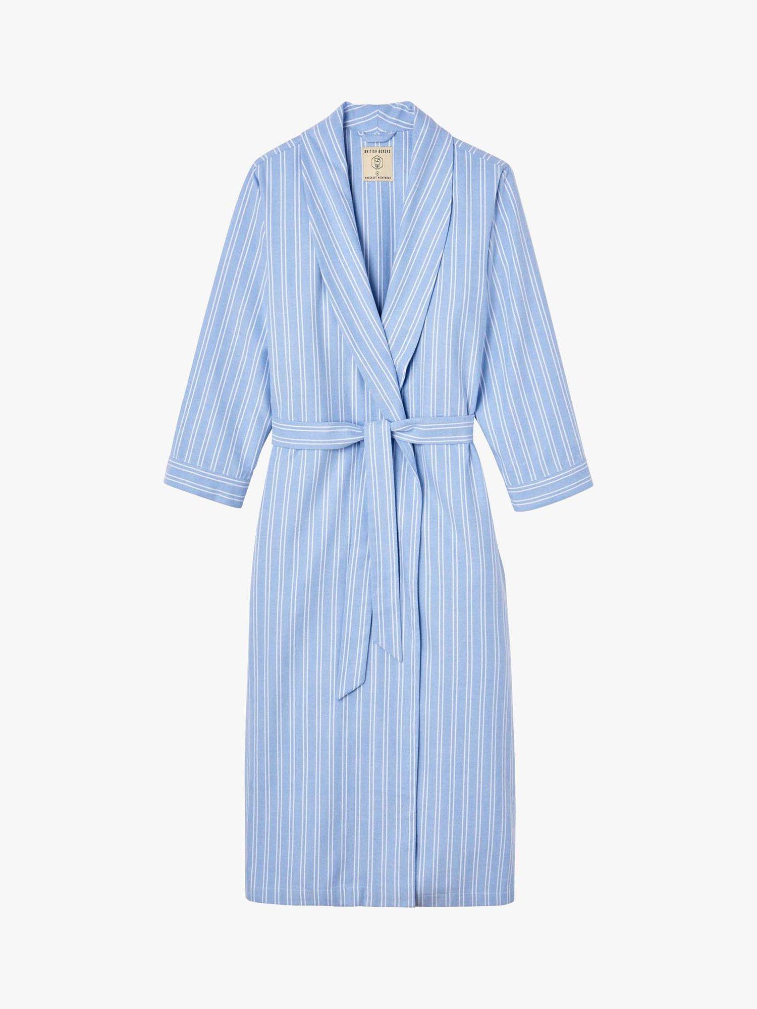 Product image 6 of 7, which shows British Boxers Westwood Stripe Brushed Cotton Dressing Gown, Blue, XS