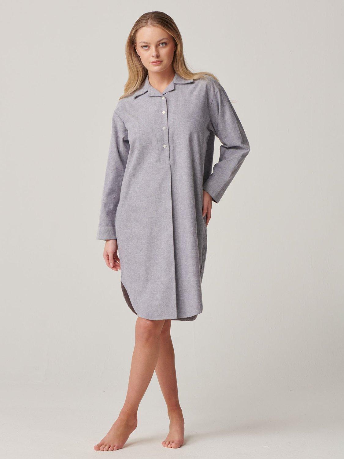 Product image 1 of 5, which shows British Boxers Herringbone Brushed Cotton Nightshirt, Ash Grey, XS